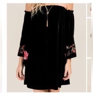 Francesca's Collections Black and Pink Off-Shoulder Mini Dress